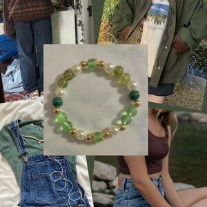 Nature forest inspired beaded bracelet - featuring various green and brown glass